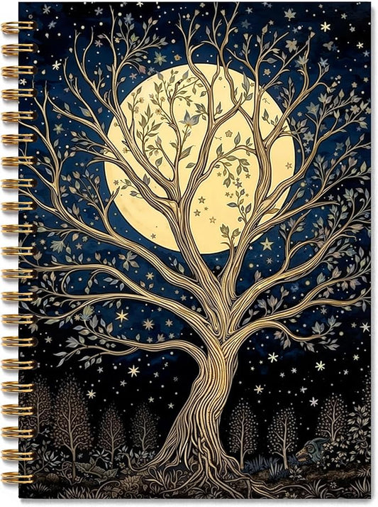 Witchy Moon Trees Notebook, Mystical Celestial Starry Night Botanical Journal, Witchy Gifts for Women, Witch Celestial Aesthetic Spiral Journal Notebook, 5.5x8.3 Inch