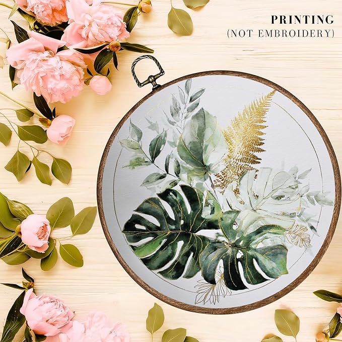 365CUSGIFTS Tropical Botanical Balance Wall Art Canvas Frame Hanging Prints, Flower Landscape Round Wall Art Decor for Bathroom Home Gallery Decorations 10"x10"