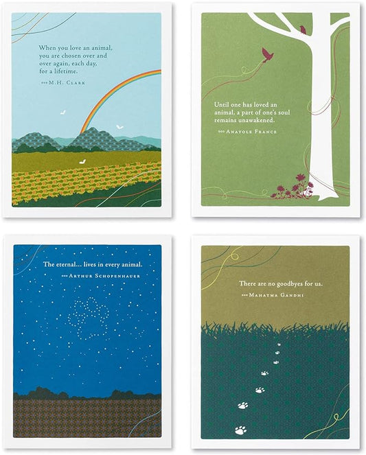 Compendium Positively Green 4-Pack of Pet Sympathy Cards – Assorted (Four Different Designs, One Card Each, with Envelopes)