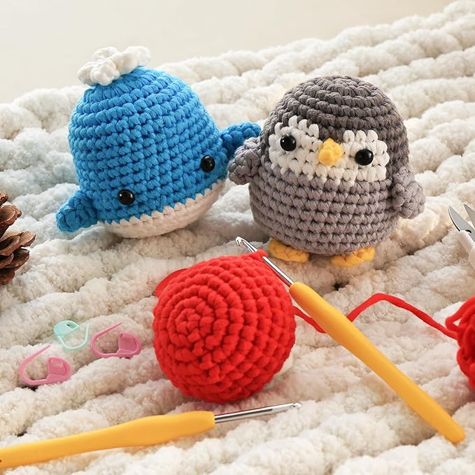 Crochet Kit for Beginners Kids - Beginner Crochet Kit for Adults Kids Amigurumi Crochet Animal Kits Easy Learn to Crochet Kit with Step-by-Step Tutorials Gift for Girl Women Kid - Ocean Friends