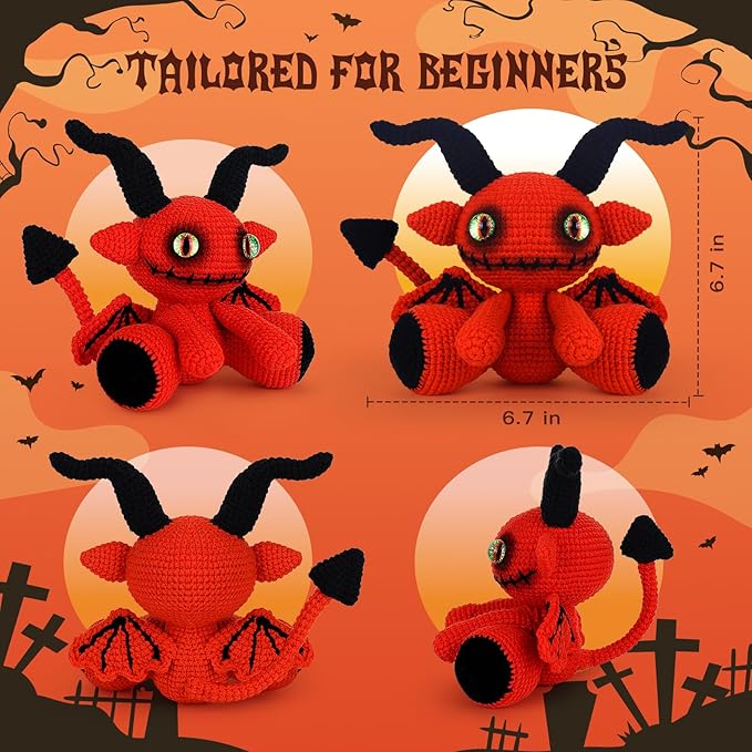 Crochetta Crochet Kit for Beginners, Crochet Starter Kit with Step-by-Step Video Tutorials, Amigurumi Crochet DIY Knitting Supplies for Adults, Red Devil (40%+ Yarn)