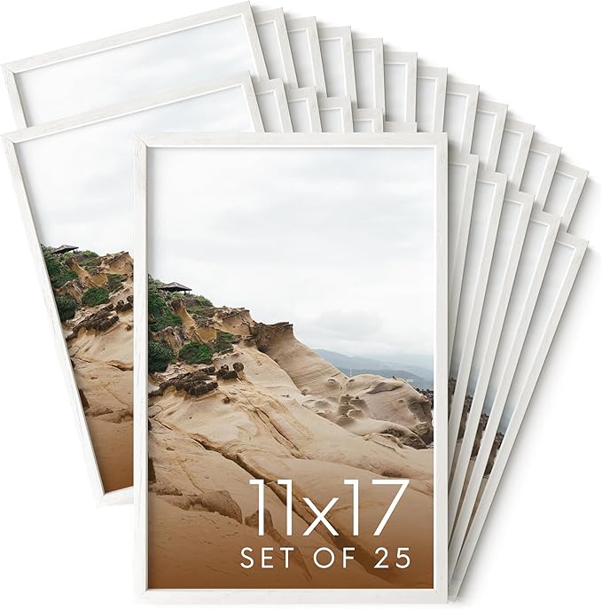 HAUS AND HUES White Oak Wood 11x17 Picture Frames - Bulk Set of 25, Elegant Frames for Posters and Wall Display
