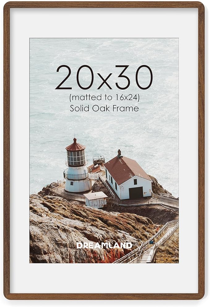 Natural Oak Wood Picture Frame 20x30, Wooden Poster Frame with Mat for 16x24, Round Corner 20 x 30 Matted Picture Frames with Resistant Plexiglass for Wall Mounting or Tabletop, Walnut Color, Set of 1