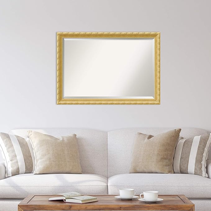 Amanti Art Gold Wall Mirror 28x40 Versailles Gold Rectangle Bathroom Mirror for Wall Decor Living Room, Large Traditional Wood Frame, Hangs Horizonally and Vertically, Bathroom Decor, Beveled Edge