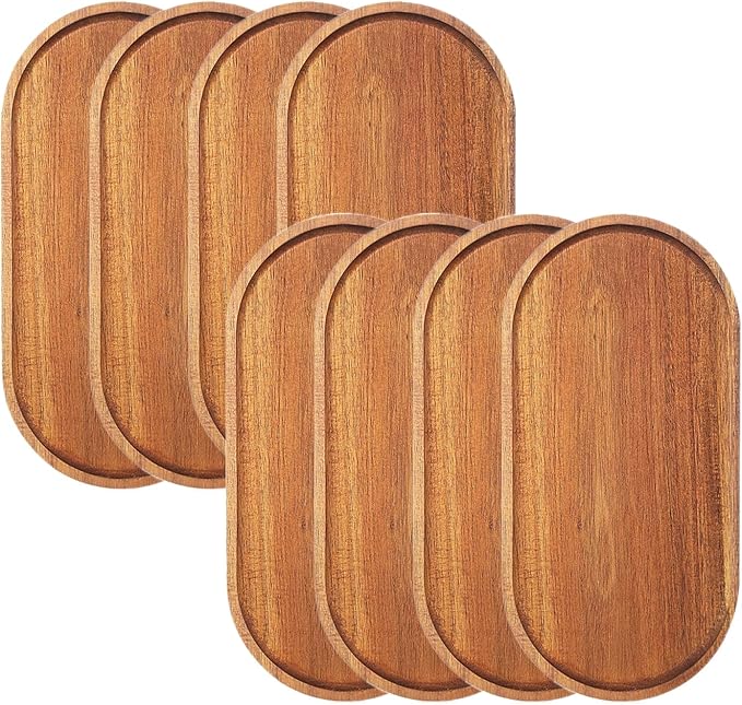 Wood Serving Trays 12x5.5 Inch Charcuterie Boards Oval Wooden Plates Wood Serving Platter Cheese Dinner Plates Bulk for Dessert Snack Bread Fruit Appetizer Dishes ((12" x 5.5"_8 Pack)