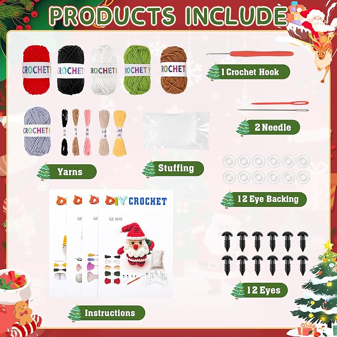 8Pcs Crochet Kit for Beginners, 2026 Great Christmas Gift for Crochet Lovers, DIY Craft for Adults and Kids, Crocheting Animal Kits with Step by Step Videos, Yarn, Crochet Hook, Birthday Holiday Gift