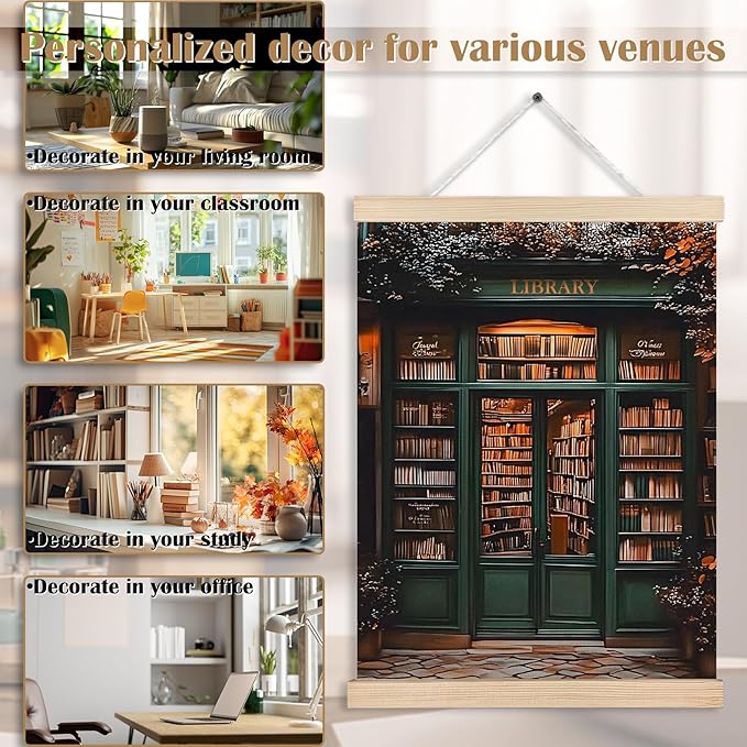 Vintage Bookstore Reading Canvas Wall Art Poster, Dark Academia Moody Floral Book Wall Decor Prints for Bookstore Bookshop Library Reading Room Nook Corner Classroom, 12x16 Inches