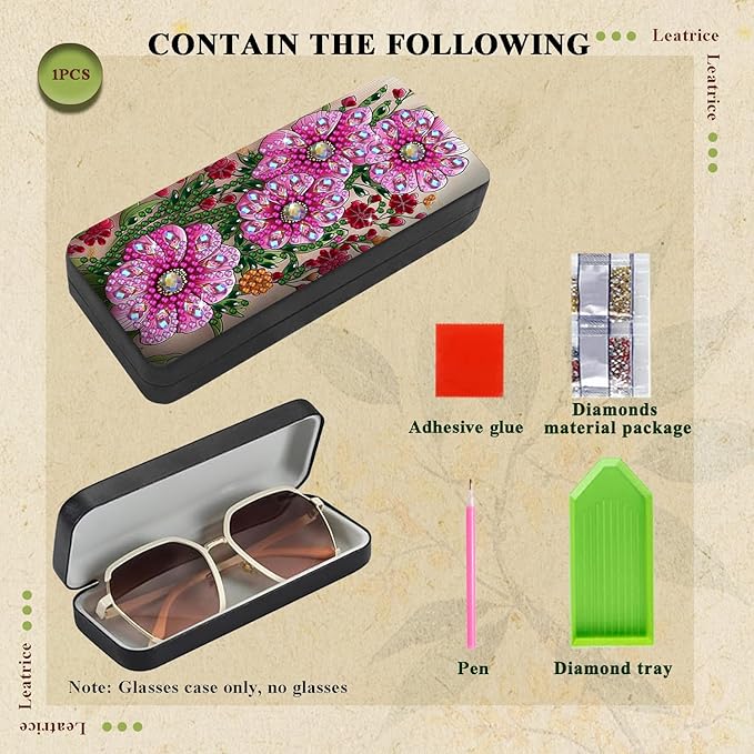 Leatrice Flower Diamond Art Kits for Adults Small Diamond Painting Kit Gem Art Paint by Diamonds Dot Eyeglasses Case 5d Diamond Art DIY for Beginner Women