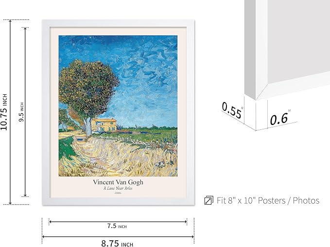 Monem Art Vintage Van Gogh Poster - Retro A Lane near Arles Print - Impressionism Art - Fine Art - Classic Painting Art - Landscape Art - Great Bedroom or Office Decor - 8x10 White Framed
