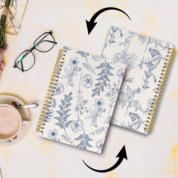 Vintage Flower Journal Notebook - Aesthetic Botanical Floral Notebooks College Ruled for Work School, Gifts for Women Coworker, Office Supplies, Hardcover Spiral Notebook 5.5"x8.3"