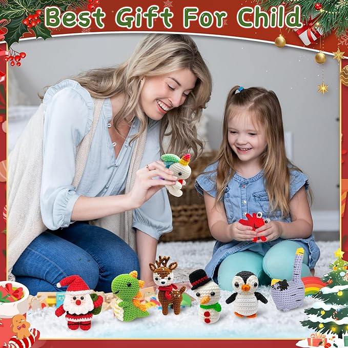 8Pcs Crochet Kit for Beginners, 2026 Great Christmas Gift for Crochet Lovers, DIY Craft for Adults and Kids, Crocheting Animal Kits with Step by Step Videos, Yarn, Crochet Hook, Birthday Holiday Gift