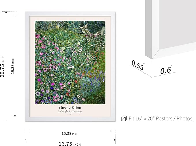 Poster Master Vintage Gustav Klimt Poster - Retro Italian Garden Landscape Print - Art Nouveau - Floral Art - Botanical Art - Classic Painting - Aesthetic Living Room Decor - 16x20 White Framed