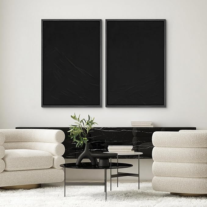 SIGNWIN Framed Canvas Print Wall Art Set Dark Black Color Field Landscape Abstract Shapes Illustration Modern Art Minimalism Decorative Nordic for Living Room, Bedroom, Office - 16"x24"x2 Black