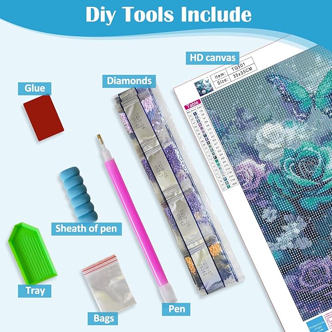 Flower Butterfly Moon Diamond Painting Kits for Adults, 5D Diamond Art Kits for Adults Beginners, DIY Full Round Drill Diamond Dot Painting Gem Art Kits for Adult, Home Wall Decor 13.8x13.8 Inch