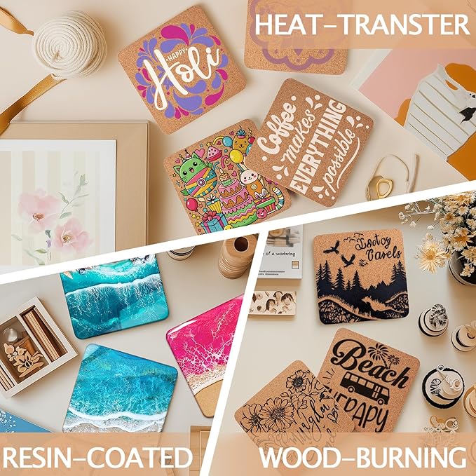160 Pieces Cork Coasters for Drinks, GOH DODD Thicken Absorbent Blank Coasters for DIY Crafts Laser Engraving Sublimation Wood Burning Plants Painting Housewarming Gifts Wedding, Round, 4 Inch, Square