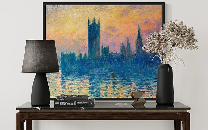 The Houses of Parliament Claude Monet Wall Art Print Poster, Impressionist Painting Wall Art Wall Decor, for Bedroom and Living room Bathroom Decor 115 (The Houses of Parliament, 16 x 20 inches, Black Frame)