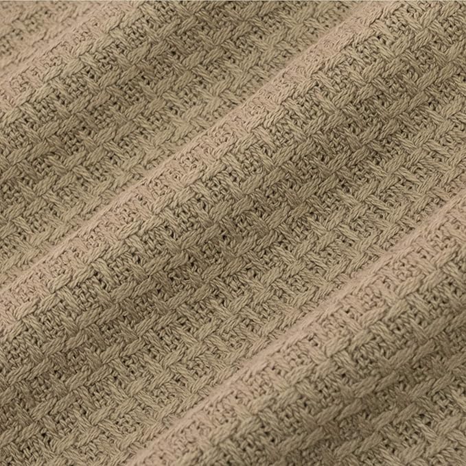 100% Fine Cotton Luxurious Basket Weave Blanket, Taupe, King Size (Pack of 6)