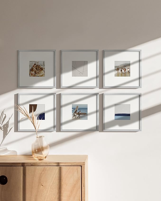 HAUS AND HUES 10x10 Silver Metal Picture Frames Matted to 5x5 - Features Premium Aluminum & Hanging Hardware, Shatterproof Plexiglass - Ideal for Home, Room, Office (10x10 in, Silver, Set of 15)