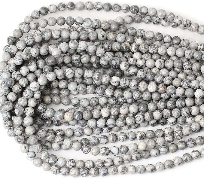 60PCS 6mm Natural Map Stone Round Loose Beads for Jewelry Making DIY Findings 1 Strand 15"