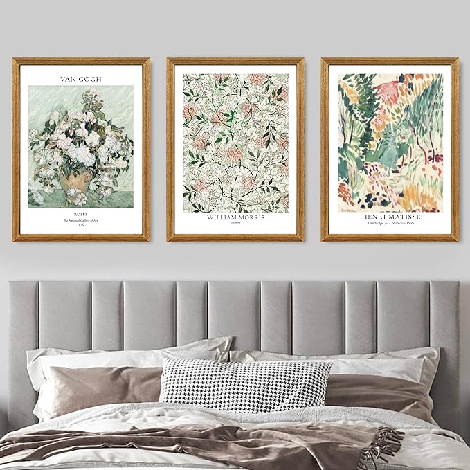 Fantasy Artists Framed Colorful Wall Art Set of 3 Impressionism Henri Matisse Van Gogh William Morris Flower Botanical Abstract Artwork Prints for Living Room Bedroom Bathroom 16" x 24"
