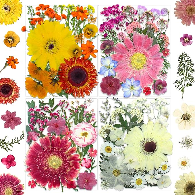100 Pcs Big Dried Pressed Flowers for Resin Molds, Real Natural Bulk Dry Wildflowers Leaves Perfect for Epoxy, DIY Crafts, Nails, Soap Candles Jewelry Making, and Home Decor