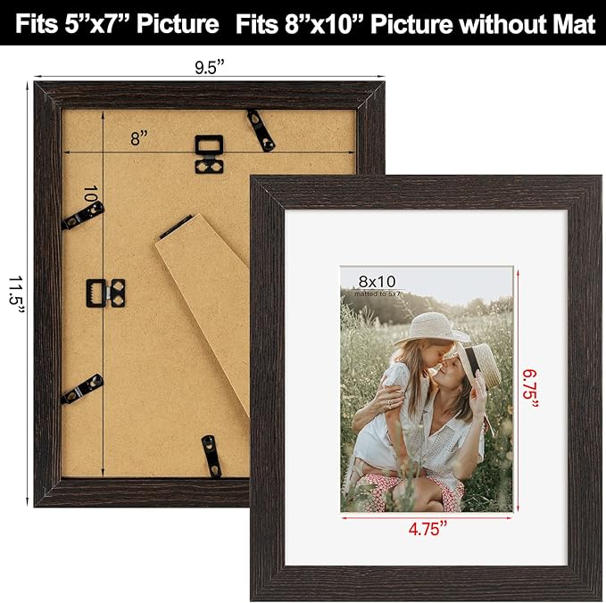 8x10 Picture Frame with Mat for 5x7 Set of 4, Distressed Black Wood Grain 8 x 10 Gallery Wall Picture Frames for Tabletop or Wall Mounting(4 Pack, Black)