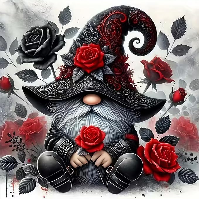 Mosaflare 5D Diamond Painting Kits for Adults, Rose Gnome Diamond Art for Beginners, DIY Full Round Drill Paint by Diamonds Dot Gem Art for Adults, Home Wall Decor 13.7x13.7 Inch