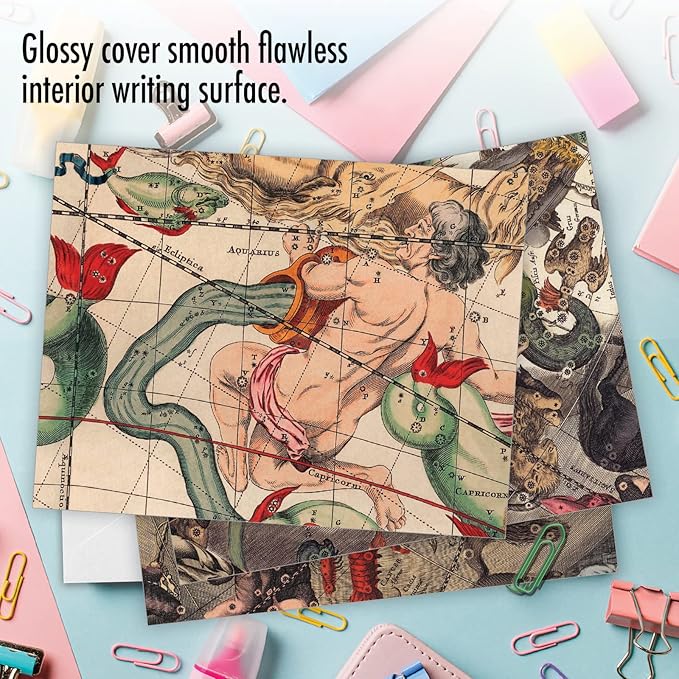 The Best Card Company - Assorted 10 Blank All Occasions Notecards Boxed Set 4 x 5.12 Inch w/Envelopes Zodiac Sign Stars, Astrology for Men, Women (10 Designs, 1 Each) - Sky Signs M2340OCB
