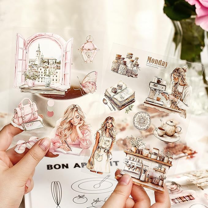 Snycler 2 Books for Girls Journaling People Stickers for Scrapbooking 480 Pre-Cut Pet Transparent Stickers for Journaling Scrapbooking Supplies