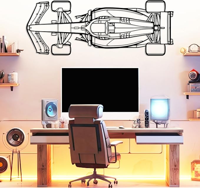 Formula Car metal Wall Art, Sports Car metal Silhouette, Formula Car Lovers Metal Wall Decor, Racing Gifts For Men, Minimalist Sculpture for Garage, Man Cave, Gift for Father's, (Black-25" x6.9" inch)