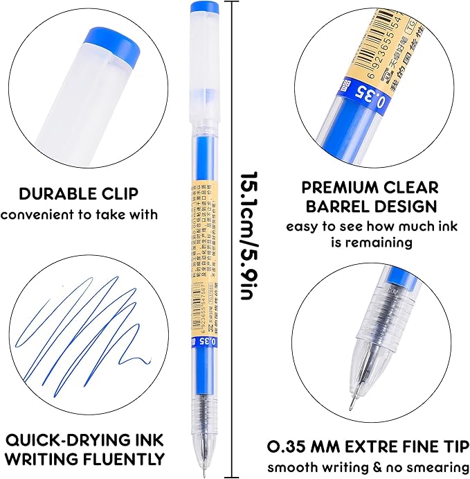 RIANCY 12 Pack Blue Gel Ink Pens, 0.35mm Extra Fine Point, Smooth Writing Rollerball Pens, Japanese Style Quick Dry No Smear No Bleed Ballpoint Pens for Journaling Note Taking Office School Supplies