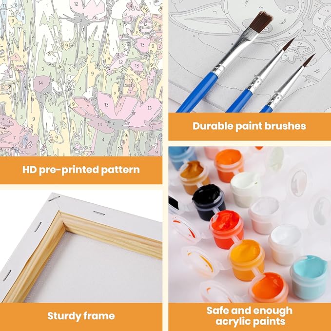 MXJSUA Wildflowers Framed Paint by Numbers for Adults Beginners, Easy Adults' Paint-by-Number Kits on Canvas with Easel, Acrylic Number Painting Crafts Kits Gifts for Home Decor, 8x12inch