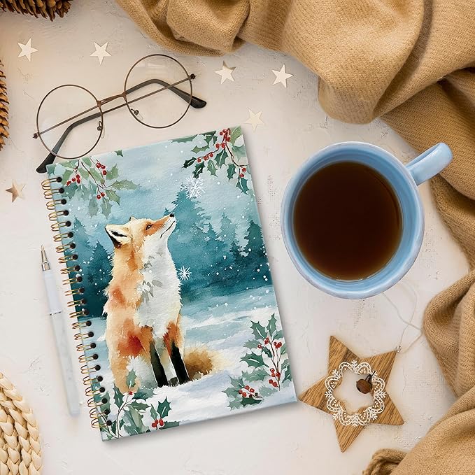 XNXLDYLH Christmas Winter Fox Notebook Journal for Kids, Rustic Farmhouse Aesthetic Spiral Notebook, Woodland Journals Notebooks for Women Girls, Christmas Fox Office School Supplies Gifts,5.5x8.3Inch