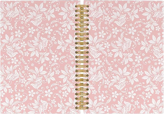 Vintage Flower Pink Journal Notebook - Aesthetic Botanical Floral Notebooks College Ruled for Work School, Gifts for Women Coworker, Office Supplies, Hardcover Spiral Notebook 5.5"x8.3"