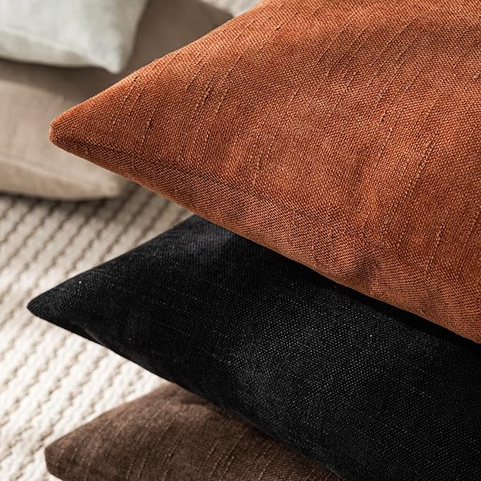 Foindtower Pack of 2 Soft Textured Throw Decorative Pillow Covers Lumbar Accent Solid Cushion Cover Cozy Farmhouse Pillow Case with Zipper for Couch Sofa Bed Living Room 12x24 Inch, Burnt Orange