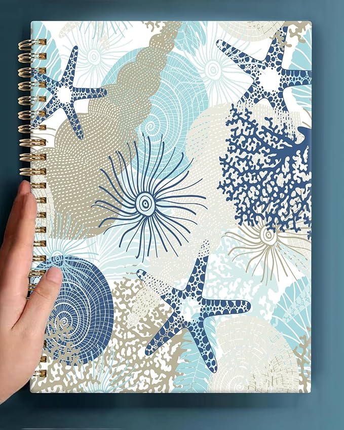 Spiral Journal Notebook,A5 Hardcover Lined Journals for Women 6 x 8.3 in,60 Sheets 120 Pages Thick Paper,Cute College Ruled Writing Notebook for Office Work School(Cute Algae Corals Seashells)