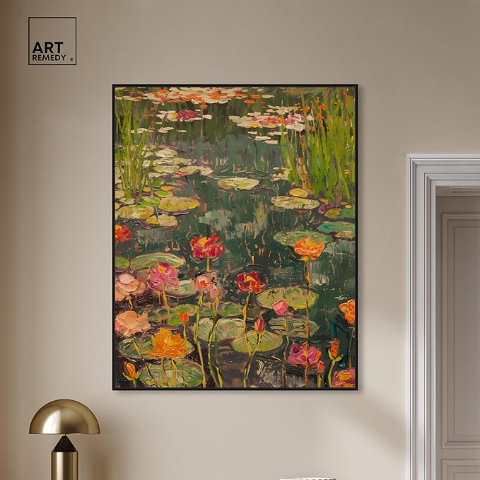 Art Remedy Afternoon Visit Framed Impressionism 1 Piece Canvas Wall Art/Monet And Van Gogh Inspired Art, 37" x 46", Black Frame