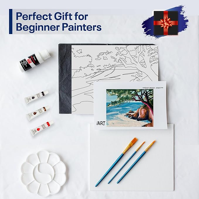 Painting4Real DIY Art Painting Kit for Adults – Learn to Paint Cliffside Pines with Video Tutorials – 9 Pieces Acrylic Paint Set for Adults –Perfect Christmas Crafts & Holiday Gifts for Art Lovers