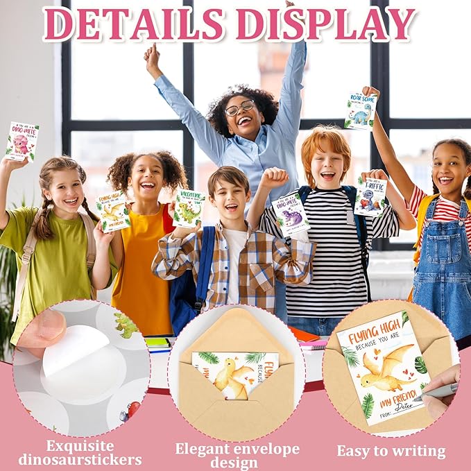 36 Pack Valentines Day Cards for Kids Classroom Dinosaur Valentine's Day Exchange Greeting Cards with Envelopes and Stickers for Kids Classroom School Party Favors 4.72 x 3.54 inch