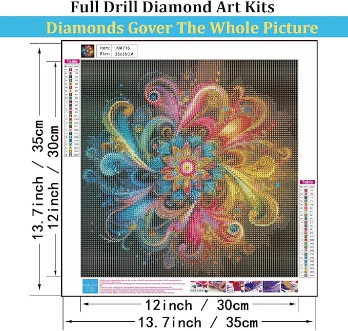 Mosaflare 5D Diamond Painting Kits for Adults, Colorful Mandala Diamond Art for Beginners, DIY Full Round Drill Paint by Diamonds Dot Gem Art for Adults, Home Wall Decor 13.7x13.7 Inch