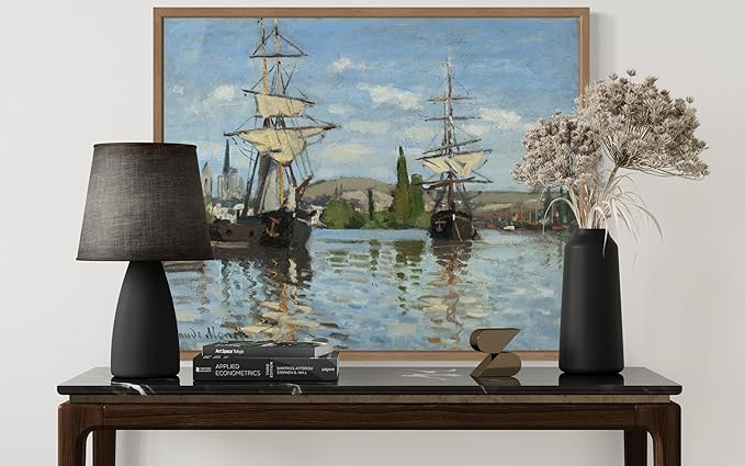 Ships Riding Claude Monet Wall Art Print Poster, Impressionist Painting Wall Art Wall Decor, for Bedroom and Living room Bathroom Decor 115 (Ships Riding, 11 x 14 inches, Wood Frame)