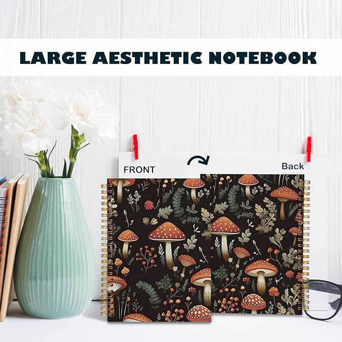 BearCake Red Mushroom Notebook Journal, Mushroom Gifts for Women, Dark Academia Mushroom Notebooks Gifts for Mushroom Lovers, Notebooks for Work Note Taking, Hardcover Spiral Notebook 5.5x8.3
