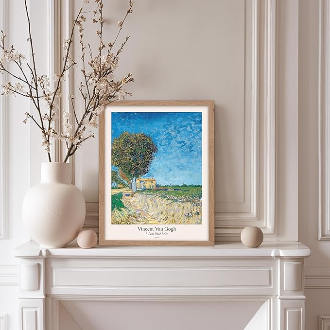 Monem Art Vintage Van Gogh Poster - Retro A Lane near Arles Print - Impressionism Art - Fine Art - Classic Painting Art - Landscape Art - Great Bedroom or Office Decor - 8x10 Beige Framed