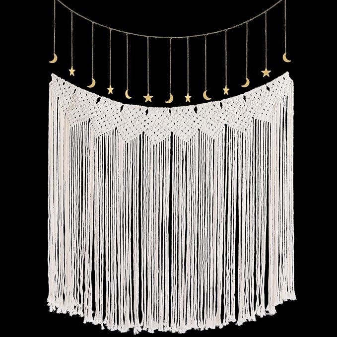 SmoothNovelty Macrame Wall Hanging Large Boho Wall Decor Aesthetic Dorm Room Decor Set Macrame Woven Tapestry Boho Tassel Art Home Decoration Moon Star Garland for Bedroom Dormitory Gift