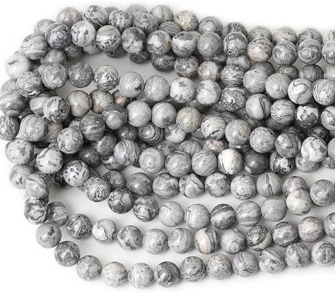 35PCS 10mm Natural Map Stone Round Loose Beads for Jewelry Making DIY Findings 1 Strand 15"