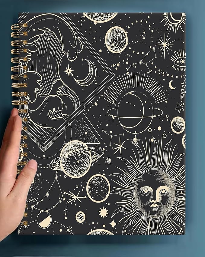 Spiral Journal Notebook,A5 Hardcover Lined Journals for Women 6 x 8.3 in,60 Sheets 120 Pages Thick Paper,Cute College Ruled Writing Notebook for Office Work School(Black Universe Moon)