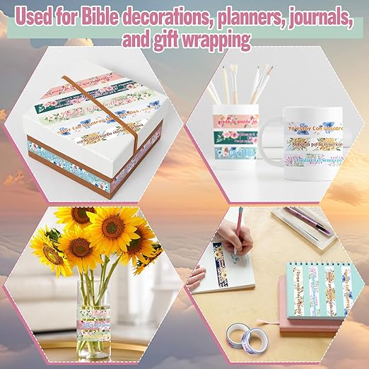 Janlaugh 24 Rolls Christian Washi Tape Gifts Bulk Religious Inspirational Scripture Supplies Bible Verse Tape for Bible Study Journaling Crafting Christmas Stocking Stuffers Gift(Spanish)