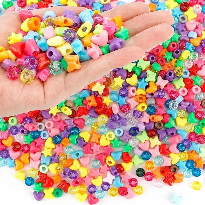 QPIXVB 1000PCS Pony Beads,Star Heart Beads for Bracelets,Shaped Pony Bead for Jewelry Making Hair Crafts,Bulk Colorful Bead,Craft DIY Bracelet Necklace Keychain Charms Jewelry Making Supplies