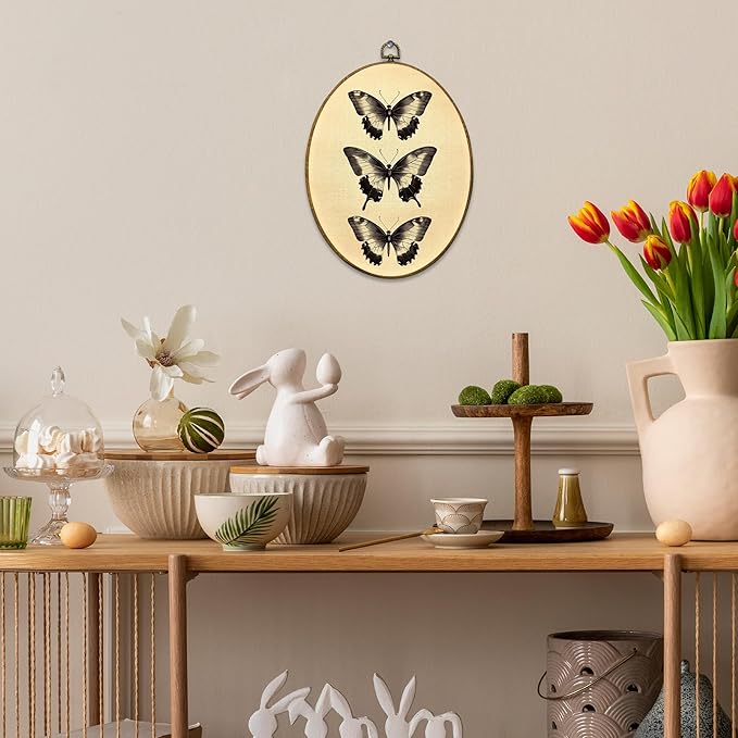 Mcehtle Vintage Butterfly Wall Art Decor, Moody Moth Cottagecore Oval Framed Canvas Prints 8.6x11.4, Academia Insect Wall Hanging Artwork Decorations for Gallery Home Bedroom Living Room