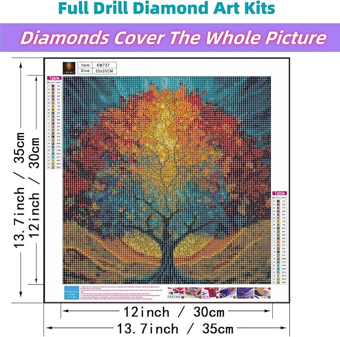 JYXSJYYD 5D DIY Diamond Art Kits for Adults,Colorful Tree Diamond Paintings Kits for Beginners,Paint by Diamonds Dot Full Drill Round Art Crafts,Home Wall Art Decor 13.8x13.8 inches